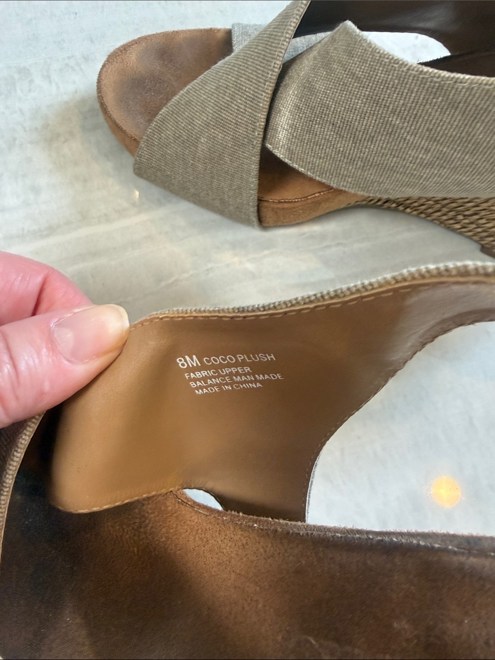 AEROSOLES Taupe Linen Crisscross Slingback Wedge Sandals - Picture 2 of 5